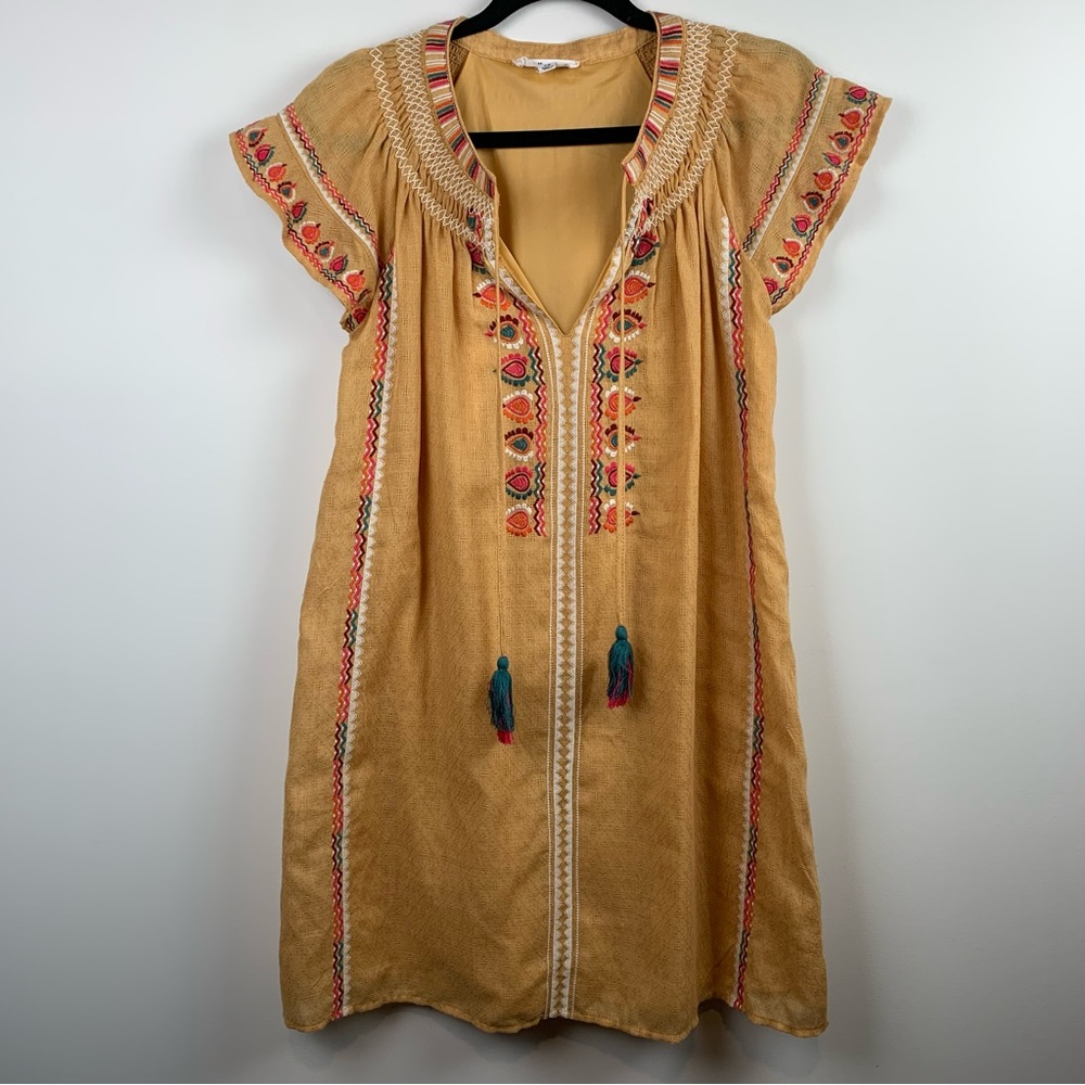 🥧 THML Mustard Smocked Embroidered Dress